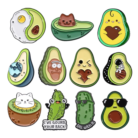 Cartoon Fruit Avocado Enamel Pin Zinc Alloy Brooch Badge Kawaii Cat Kiwi Food For Clothing Bag Decoration Gift