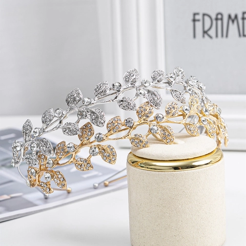 Blattform Brautkrone Stirnband Mit Strasssteinen Legierung Tiara Für Frauen Hochzeit Party Prinzessin Eleganter Haarschmuck