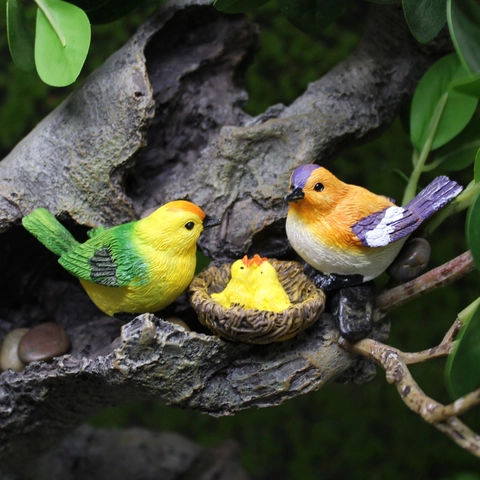 Miniature Bird Figurines Resin Nest Ornament Micro Landscape Garden Decor Succulent Plants Fairy Realistic Hand Painted