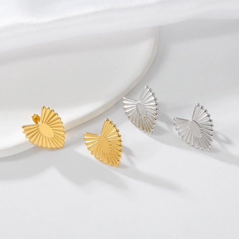 Orecchini A Bottone Minimalisti In Acciaio Inossidabile A Forma Di Cuore Per Donna Trama Radiale Gioielli Di Moda Quotidiana