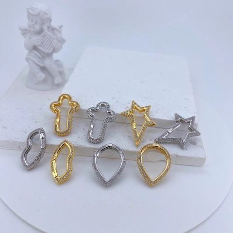 Zircon Micro Inlaid Copper Connector Clasp 14K Gold Plated Screw Lock Link Heart Star DIY Necklace Bracelet Jewelry Making