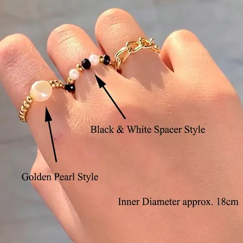 Bohemian Sieraden Armband En Ring Voor Dames Roestvrij Staal Met Kunstparel En Zwarte Kristallen Kralen Retro Vintage Stijl