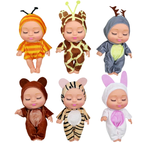Sleeping Reborn Baby Doll Vinyl Body With Plush Animal Onesie Cartoon Costume For Toddlers Educational Toy