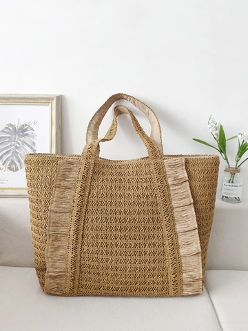 Large Straw Woven Tote Bag Bohemian Beach Summer Shoulder Handbag With Fringe Tassels Paper Material For Women