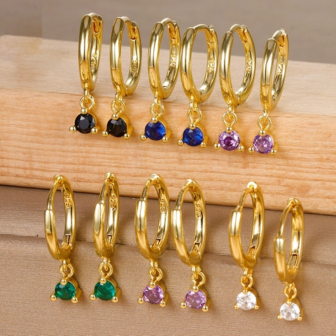 Colorful Zircon Hoop Huggie Earrings With 925 Sterling Silver Earring Post For Women Creative Trend Jewelry