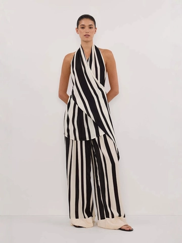Striped Halter Backless Top And Wide Leg Pants Chiffon Summer Elegant Casual Outfit For Women