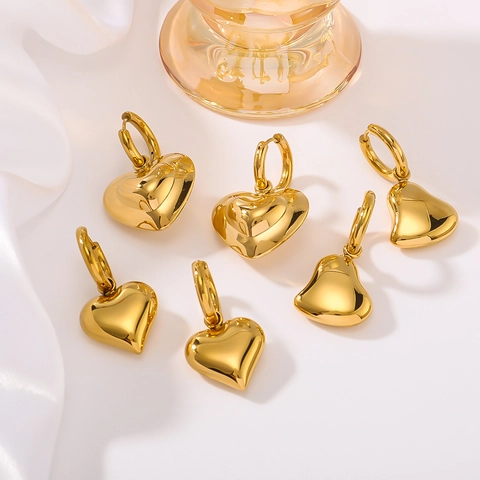 Hollow Heart Hoop Earrings Gold Plated Stainless Steel Geometric Dangle For Women Minimalist Elegant Premium Design