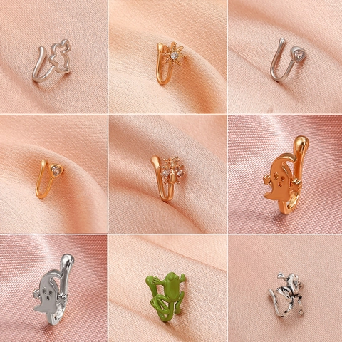 Copper Zircon Non-Piercing Nose Cuff Fake Nose Ring Adjustable U-Shaped Body Piercing Jewelry For Women Multi Designs