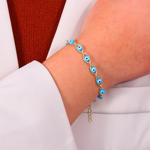 Evil Eye Armband Kupfer Vergoldet Verstellbare Kette Türkischer Boho Ethno Stil Modeschmuck Für Damen