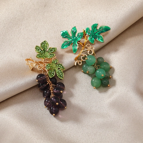 Spilla A Grappolo D'uva Lega Smalto Rhinestone Perline Forma Di Frutta Vintage Elegante Accessorio Per Abito Da Donna Tono Oro