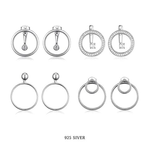 Minimalistisch 925 Sterlingsilber Zirkonia Ohrstecker Geometrische Kreis Hoop Ohrring-Jackets Für Damen Edler Schmuck Geschenk