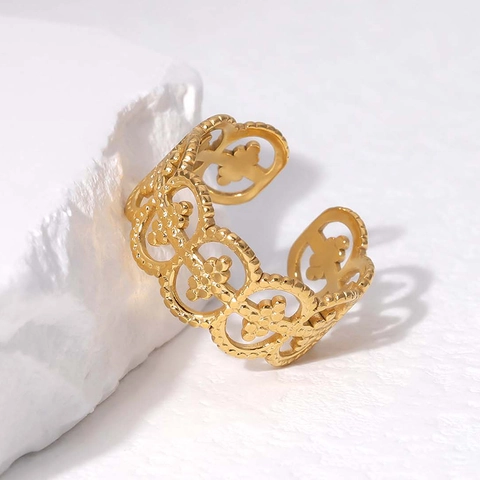 Anello In Acciaio Inossidabile Con Quadrifoglio Traforato Da Donna Vintage Minimalista Motivo Floreale Regolabile Gioielli Di Moda