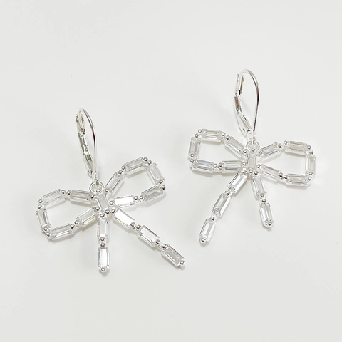 Orecchini Pendenti A Fiocco Con Zirconi Baguette E Perno In Argento Sterling 925 Gioielli Di Moda Eleganti