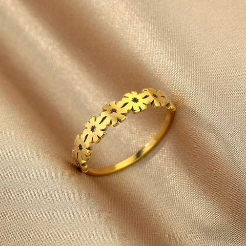Anillo De Flor Margarita Acero Inoxidable Patrón Floral Hueco Pulido Estilo Bohemio Joyería Para Mujeres Regalo Boda Dulce
