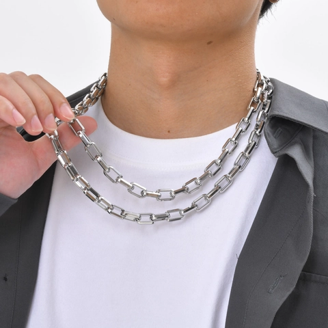 Collier À Gros Maillons Rectangulaires En Acier Inoxydable Style Hip Hop Couleur Argent Bijoux Pour Hommes