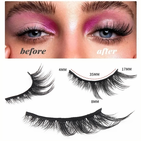 False Eyelashes 3D Synthetic Fiber Thick Crisscross Fox Eye Cat Eye Effect Long Winged End Natural Soft Makeup Beauty
