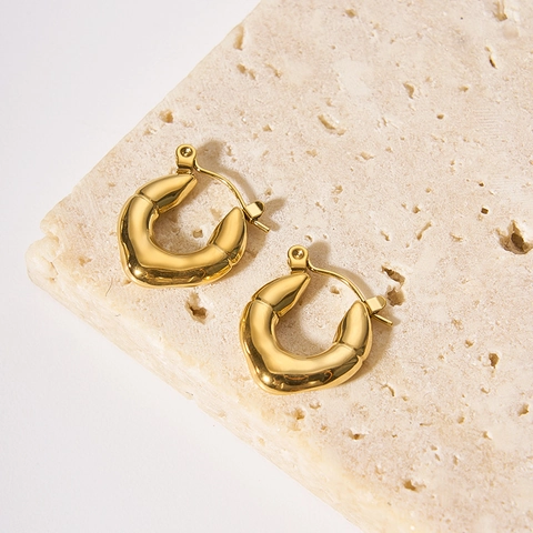 Onregelmatige Hoop Oorbellen 304 Roestvrij Staal PVD Verguld Hypoallergeen Waterdicht Retro Geometrisch Niche Sieraden Dames