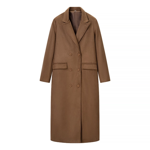 Dames Lange Trenchcoat Met Suèdetextuur Double Breasted Windjack Voor Herfst Winter Streetwear Casual Mode Bovenkleding