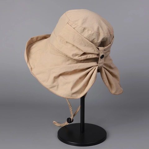 Cappello Da Sole A Tesa Larga Nylon Protezione Del Collo Pieghevole Corda Antivento Decorazione Fiocco Esterno Donne Funzionale