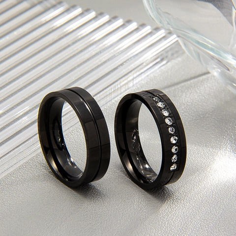 Minimalist Stainless Steel Ring Channel Set Zirconia Polished Groove Band Hip Hop Fashion Jewelry For Men Women