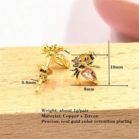 Vintage Copper Zirconia Spider Stud Earrings For Women Gold Plated Animal Beetle Insect Shape Unique Fashion Jewelry Gift