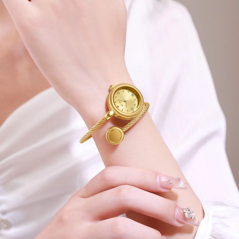 MISSFOX Lujoso Reloj de Pulsera para Mujer Elegante Correa de Cable Torsado Pequeña Esfera Redonda Strass Reloj de Cuarzo Analógico
