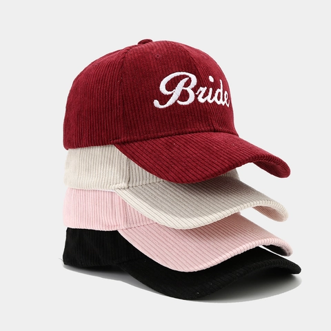 Bride Groom Letter Embroidery Corduroy Baseball Cap Adjustable Peaked Hat For Wedding Party Couple