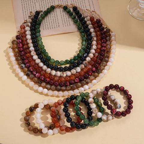 Böhmische Ethnische Verschmierte Acryl Geometrische Perlenkette Und Armband Vintage Minimalistische Lange Pulloverkette Für Frauen