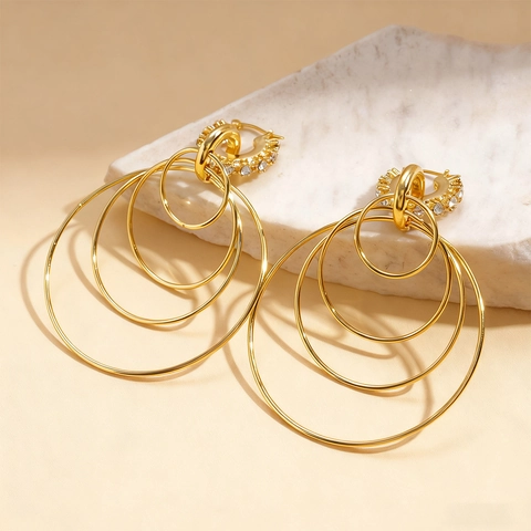 Orecchini A Cerchio Geometrici Multistrato In Lega Con Strass Cerchio Cavo Gioielli Dichiarazione Per Le Donne