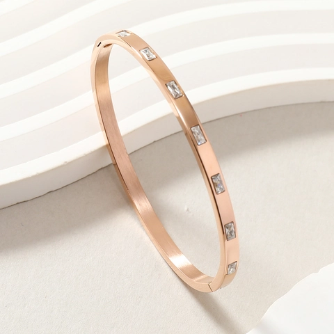 Brazalete De Acero Inoxidable Pulsera Con Zircón Baguette Rectangular Incrustado Cierre De Hebilla Joyería De Lujo Minimalista