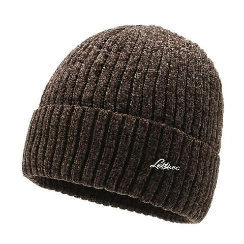 Men Knitted Beanie Hat Winter Warm Chenille Polyester Ribbed Knit Outdoor Skiing Sports Fashion Letter Embroidery Cuff Beanie