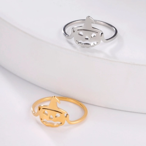 Halloween Pumpkin Witch Hat Stainless Steel Ring For Women Men Hollow Out Jack O Lantern Finger Ring Festival Party Jewelry