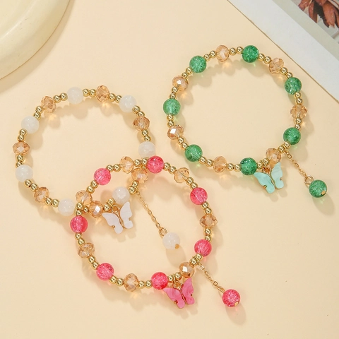 Colorful Beaded Bracelets Zinc Alloy Synthetic Crystal Butterfly Flower Charms Multi Layer Sweet Fashion Women Jewelry