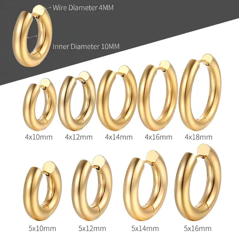 Orecchini A Cerchio In Acciaio Inossidabile Per Uomo Donna Orecchini Huggie Geometrici Spessi Placcati Oro 18K