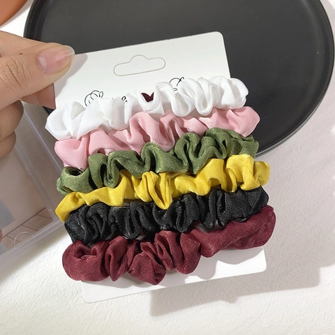 Satin Fabric Scrunchies Elastic Hair Ties Soft Solid Color Pleated Ponytail Holders Korean Style Minimalist For Women