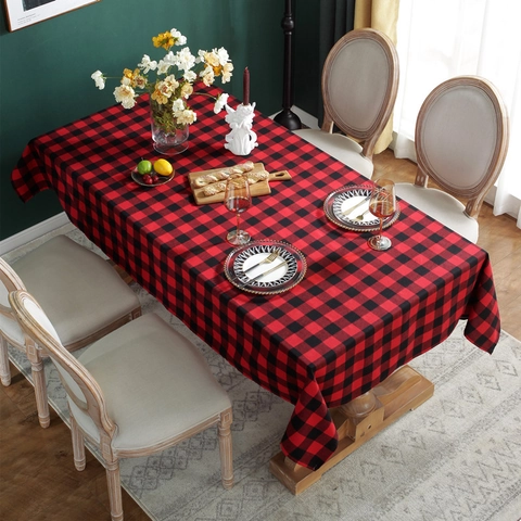 Nappe Carreaux Polyester Coton Rectangulaire Décoration De Noël Fête Style Rustique Gingham Couverture De Table