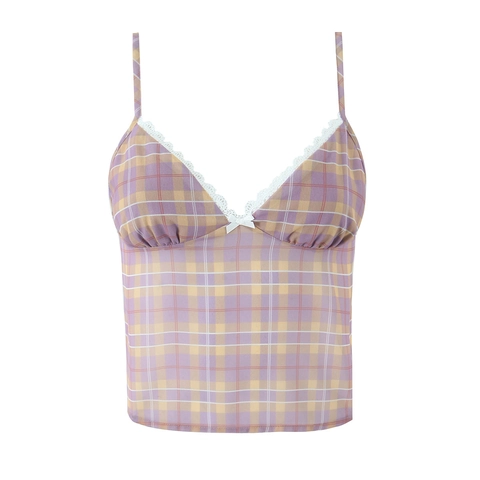 Damen Karo Camisole Top Und Fischschwanz Rock Kombination Spitzenbesatz Schleife Dekor Ärmellos Lässig Streetwear