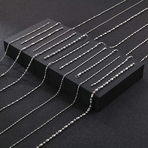 Stainless Steel Ball Bead Chain Necklace Bamboo Olive Link DIY Jewelry Accessories Unisex Silver Tone High Polish