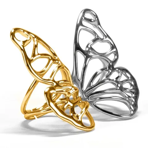 Ensemble De Bagues Ouvertes Papillon Ajouré Plaquées Or 14K Minimalistes Pour Femmes Bijoux De Mode En Cuivre Réglables