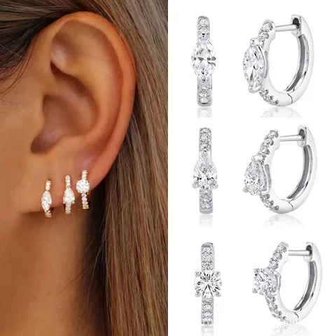 Eleganti Orecchini Huggie In Rame Placcato Oro Con Zirconia Cubica Marquise Pera Rotonda Per Donna Stile Ins Lusso