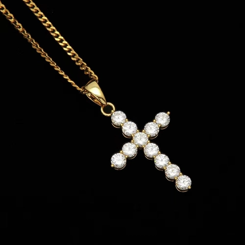 Collana Con Ciondolo A Croce Lega Zircone Incastonato Hip Hop Streetwear Gioielli Lucidi Unisex