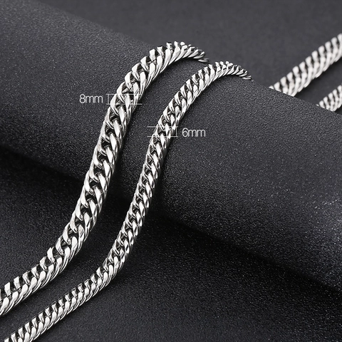 Cuban Link Curb Chain Necklace Titanium Stainless Steel Silver Color Polished Hip Hop Streetwear Jewelry For Men Women