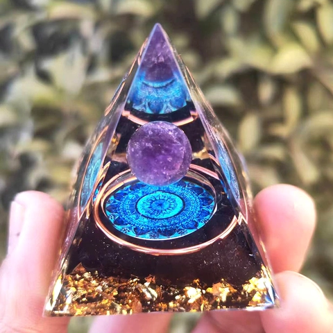 Pyramide Énergie Orgone Résine Décoration Bureau Pierres Cristallines Faites Main Mandala Arbre Vie Méditation Yoga Maison Bureau