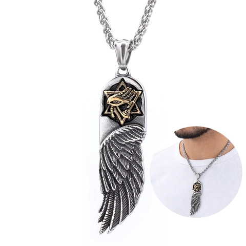 Collana Con Ciondolo A Ala In Acciaio Inossidabile Retrò Con Esagramma E Occhio Onniveggente Gioielli Punk Piuma Per Uomo