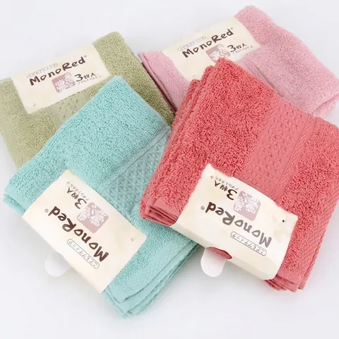 Cotton Square Face Towel Highly Absorbent Soft Loop Pile Washcloth Solid Color Dobby Border Household Bathroom Daily Use