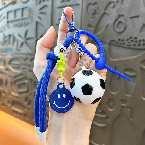 Portachiavi Pallone Da Calcio Con Corda Intrecciata Acrilico Ciondolo Sorriso Sportivo Per Borsa Regalo Colorato