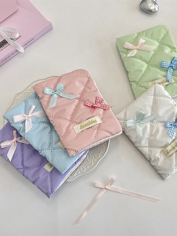 Funda Para Pasaporte Acolchada Tela Lazo Dulce Estilo Coreano Organizador De Tarjetas De Viaje Para Mujeres