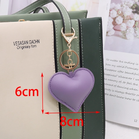 Solid Color Heart Shaped PU Leather Keychain Gold Tone Metal Lobster Clasp Key Ring Bag Charm For Women Fashion Accessory