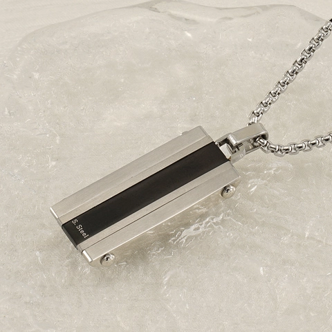Stainless Steel Rectangular Bar Pendant Necklace Geometric Hip Hop Jewelry With Zircon Inlay Punk Style For Men Unisex
