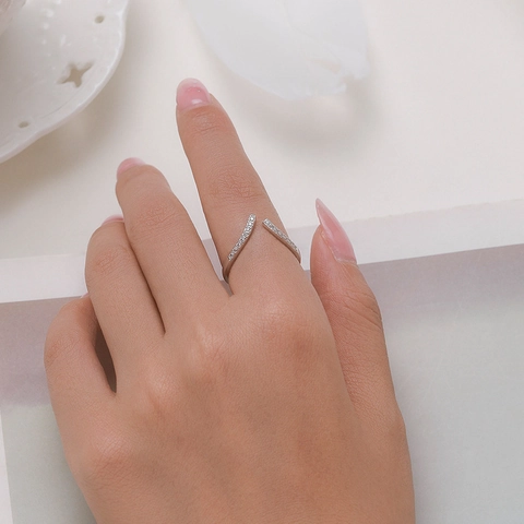 Geometrischer V-Förmiger 925 Sterling Silber Ring Minimalistisch Verstellbar Offen Mit Mikro-Zirkonia Schmuck Damen